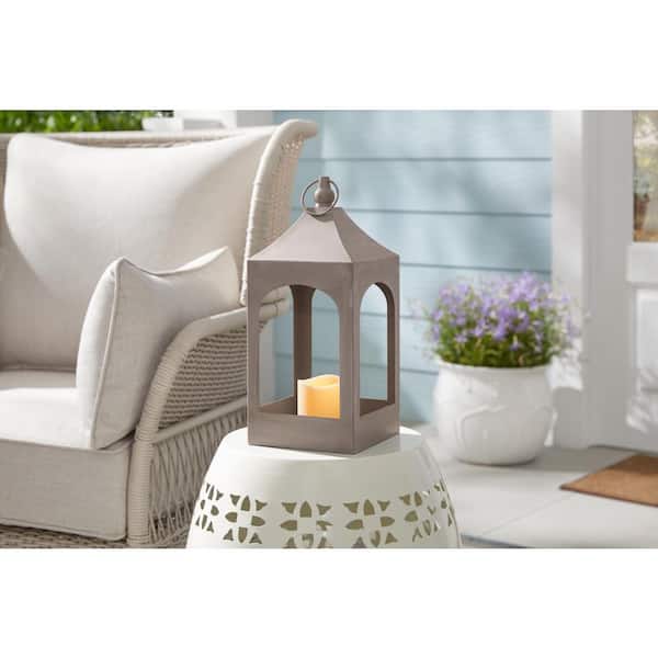 Hampton Bay 14 in. H Outdoor Patio Metal Lantern with LED Candle