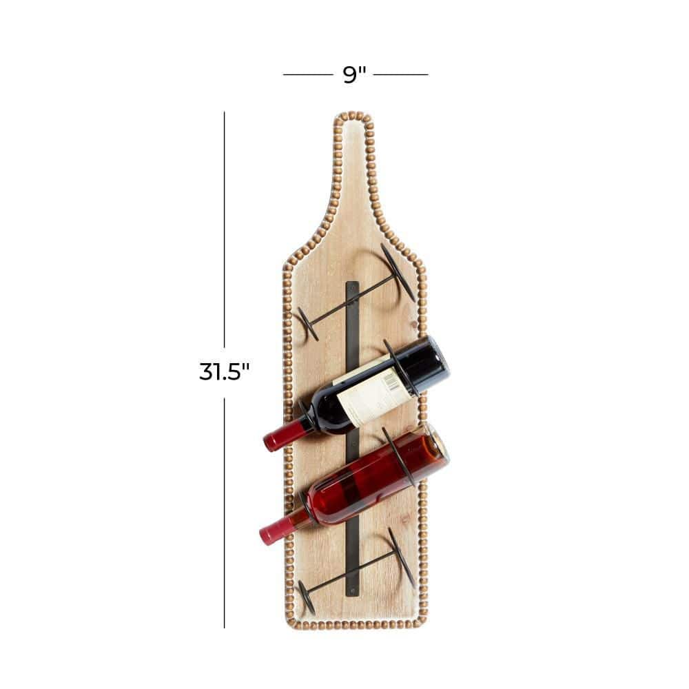 Brown Wood Bottle Shaped Wall Wine Rack with Beaded Frame