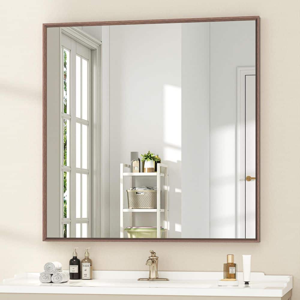 36 in. W x 36 in. H Rectangular Framed Wall Bathroom Vanity Mirror in Dark Brown price history on PriceWatchPro