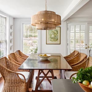 Farmhouse 6-Light Gold 2-Tiered Chandelier with Woven Rope Shade for Living Room Bedroom Dining Room