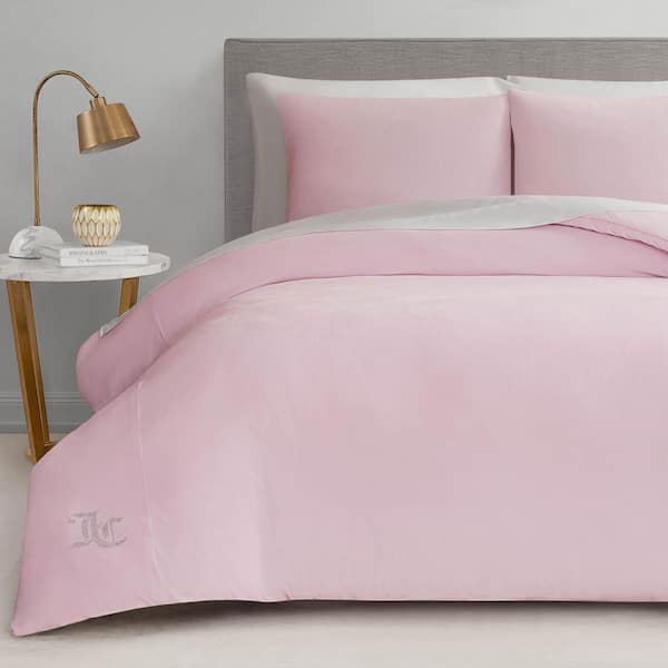 JUICY COUTURE Solid Velour 2-Piece Marshmallow Pink Solid Color Microfiber Polyester Twin/Twin XL Comforter Set