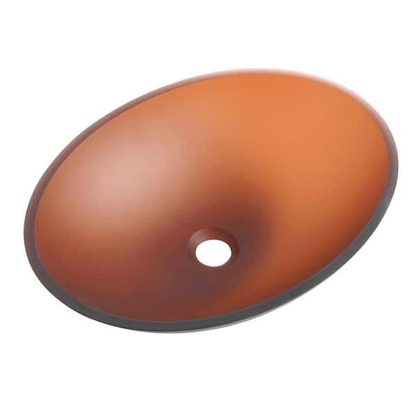 FUNKOL Modern Style Tempered Glass Matte Tea Bathroom Oval Vessel Bathroom Sink