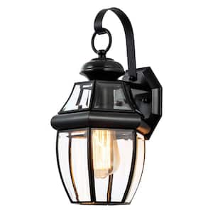 1-Light Brass Outdoor Wall Lantern Sconce with Clear Glass Panes