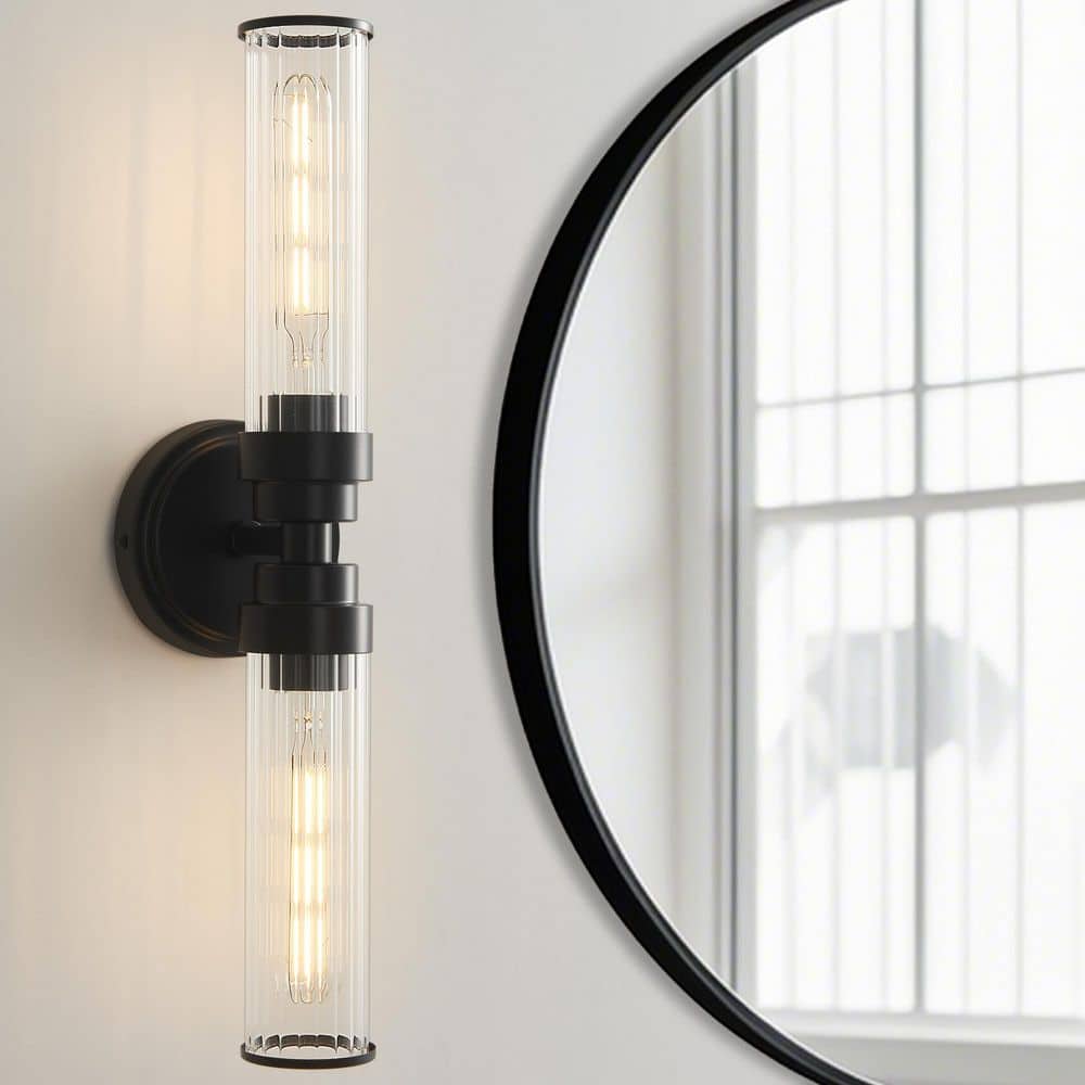 2-Light Vintage Black Wall Sconce with Fristed Clear Glass Shade Industrial Antiqued Bathroom Vanity Light price history on PriceWatchPro