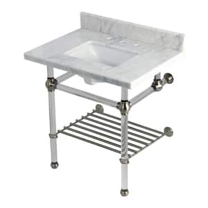 Templeton 30 in. Marble Console Sink with Acrylic Legs in Carrara Marble Brushed Nickel