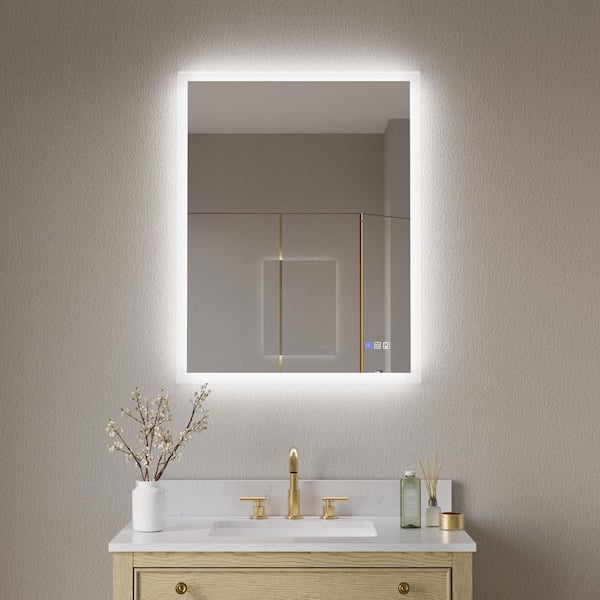 WELLFOR Galaxy 28 in. W x 36 in. H Rectangular Frameless LED Anti-Fog Wall-Mounted Bathroom Vanity Mirror in Aluminum