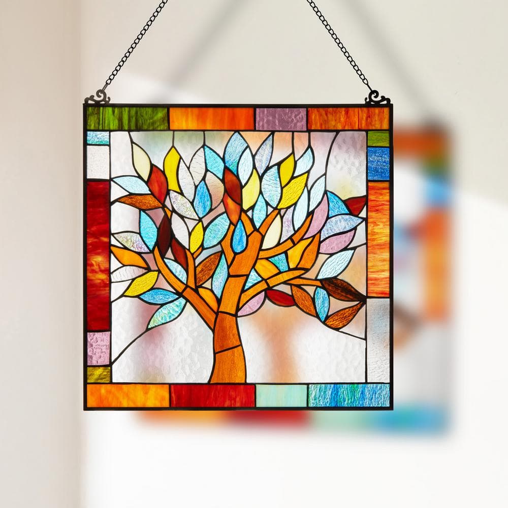 Colorful Stained Glass Botanical Tree Window Film Panel
