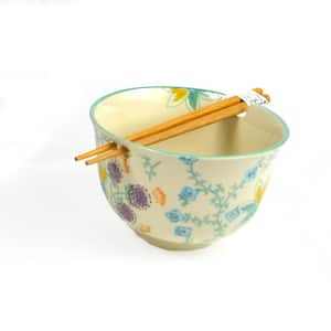 Ella 22 fl. oz. Turquoise Multi-Colored Stoneware Ramen Bowls Set with Chopsticks (Set of 2)