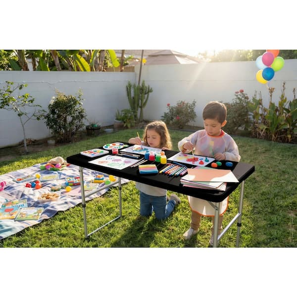 HDX 4 ft. Black Resin Top Single Hand Adjustable Height Indoor