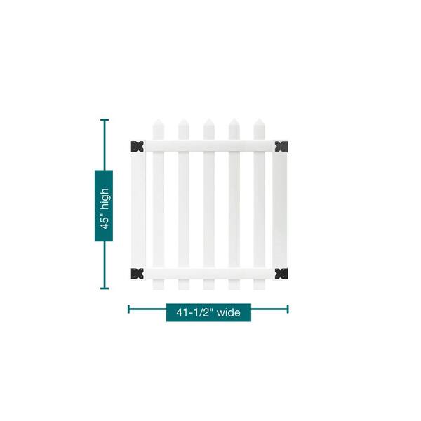 Glendale 3.5 ft. W x 4 ft. H White Vinyl Spaced Picket Fence Gate with 3 in. Pointed Pickets