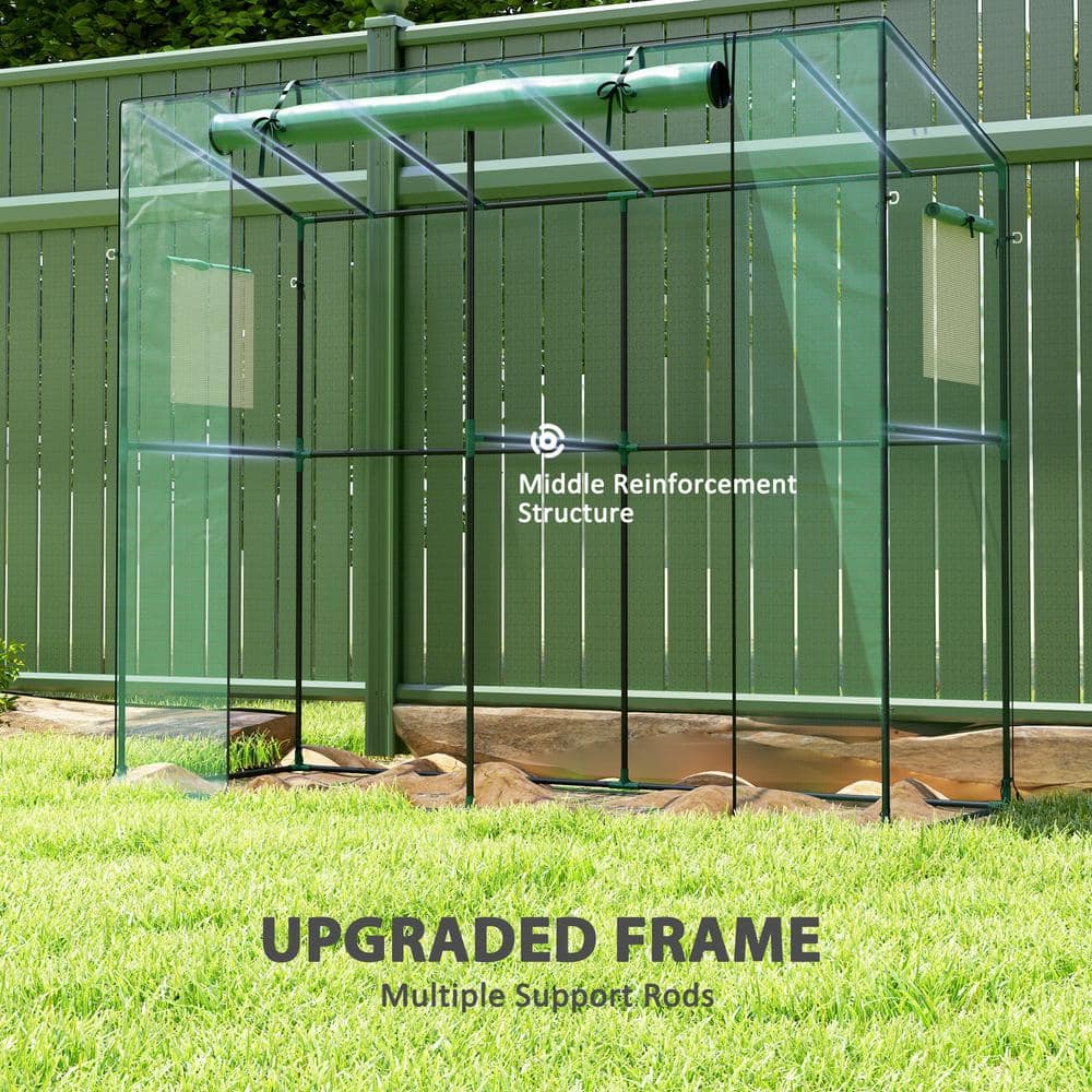 Green UV-Resistant PE Lean-to Portable Greenhouse with Roll-up Door
