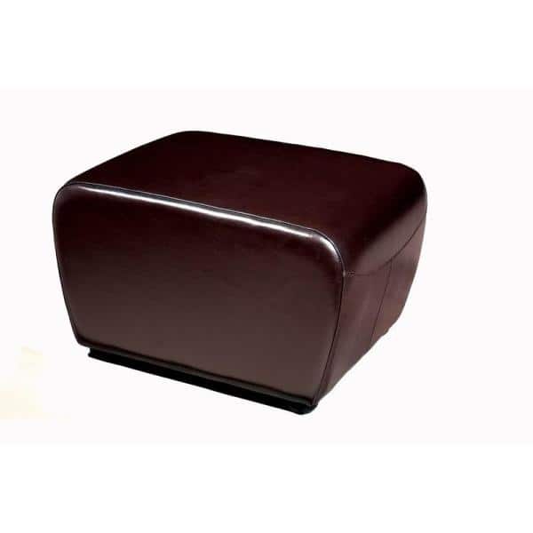 Dark Brown Leather Rounded Cocktail Ottoman