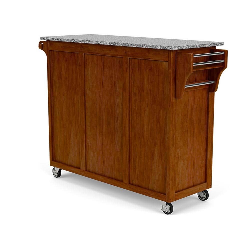 Medium Cherry and Salt Pepper Granite 48" Kitchen Cart with Spice Rack