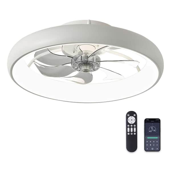 Pacific Core 20 In. Modern Indoor White Low Profile Ceiling Fan with Dimmable Intergrated LED Remote and App Control