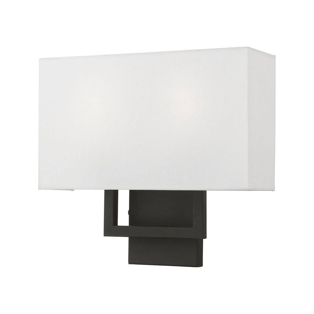 Pierson Rectangular Black Finish 2-Light Wall Sconce with Off-White Shade