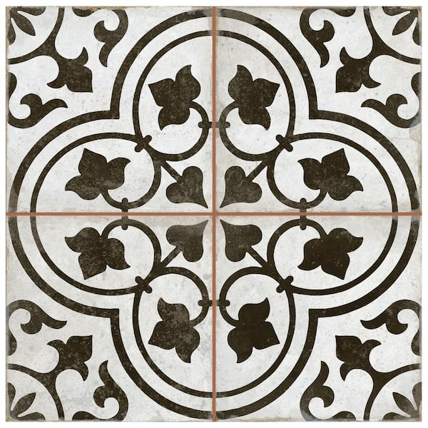 Merola Tile Kings Ornate Nero 8 in. x 8 in. Ceramic Floor and Wall Take Home Tile Sample