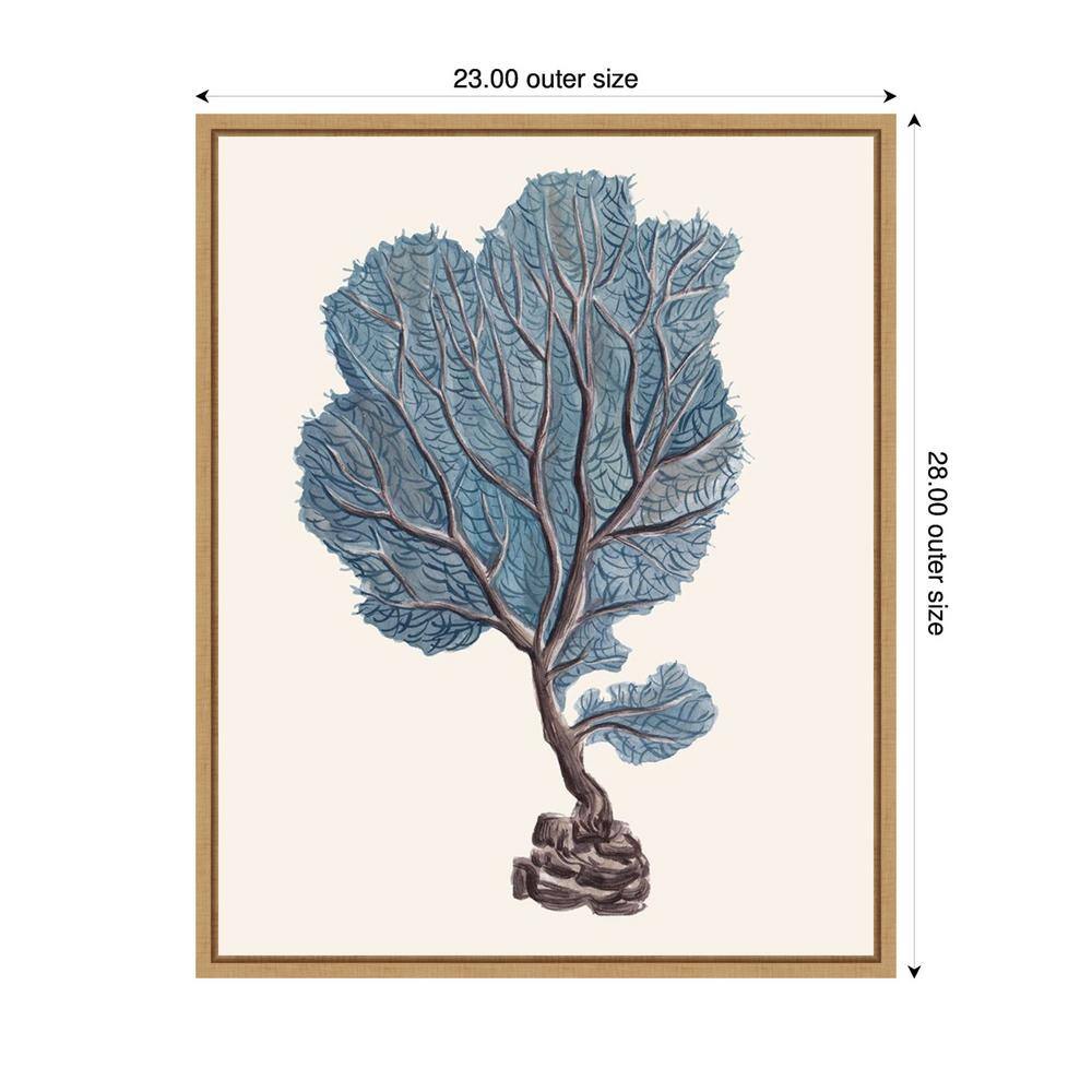 Indigo Reef IV Blue and Brown Canvas Wall Art with Maple Frame