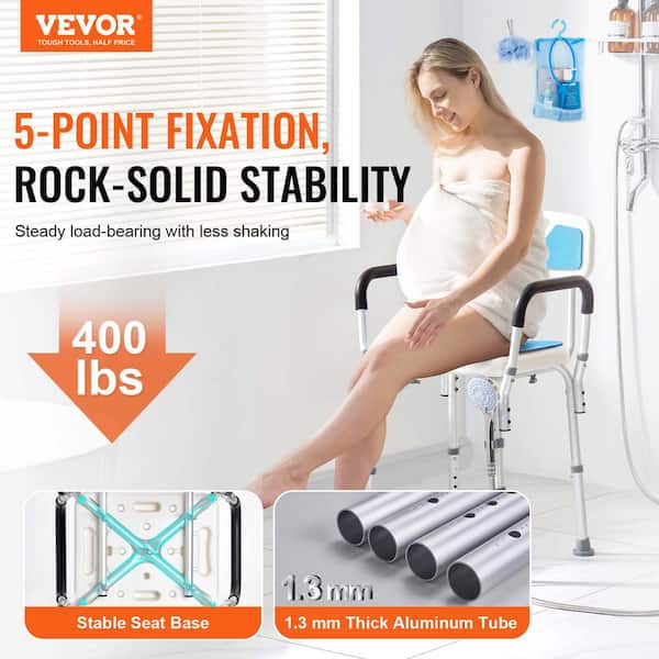 VEVOR Shower Chair with Padded Arms Shower Stool with Suction Feet  Adjustable Height for Elderly 400 lbs. EVA 15.7 in. white  LYYFXLHJPESDDQG3MV0 - The Home Depot
