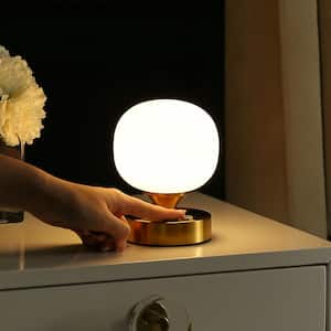 Owen 6.13 in. Brass Gold/White Modern Minimalist Iron Rechargeable Integrated LED Table Lamp