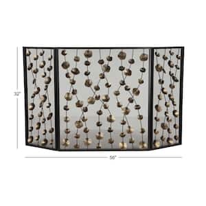 Gold Metal Floral Foldable Mesh Netting 3 Panel Fireplace Screen with 3D Floral on Vines