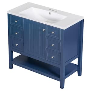 36 in. W x 18 in. D x 34 in. H Single Sink Bath Vanity in Blue with White Ceramic Top