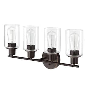 23.09 in. 4-Light Vintage Oil Rubbed Bronze Finish Bathroom Vanity Light With Clear Glass