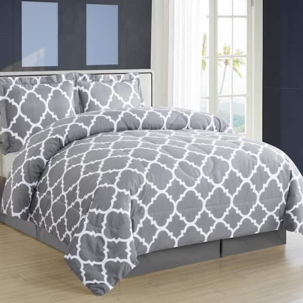 Shatex 5-Piece Ultra Soft 100% Microfiber Polyester Geometry Grey All Season Twin Comforter Sets with 2 Pillows Ensemble