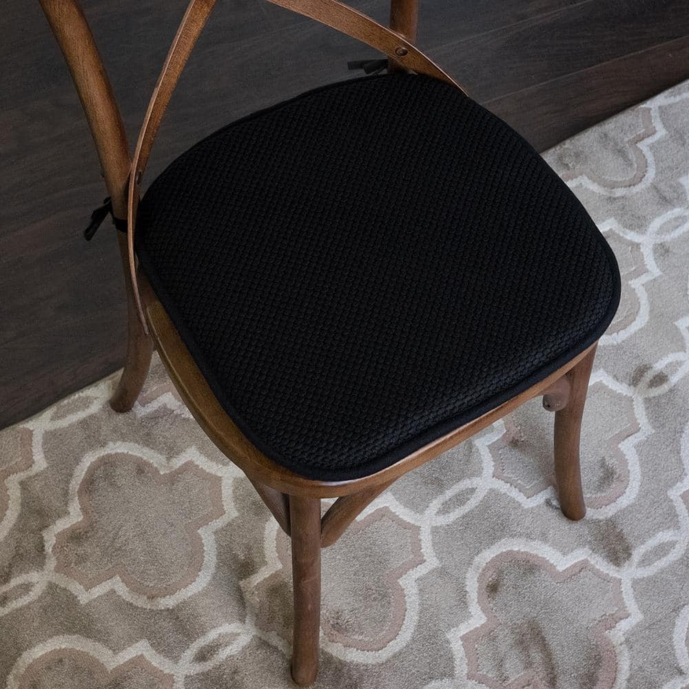 Black Memory Foam Square Chair Cushions with Ties, Set of 2