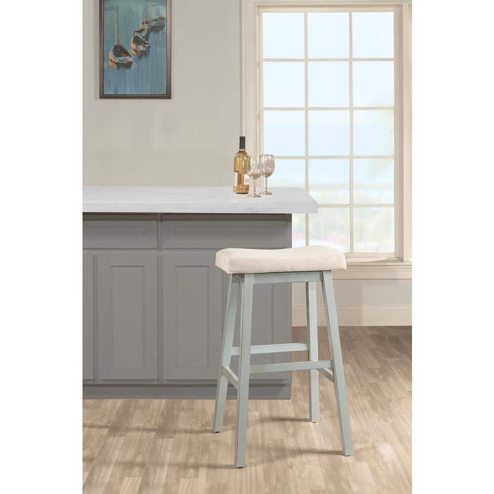 Moreno Blue Gray 24" Wood Backless Saddle Counter Stool