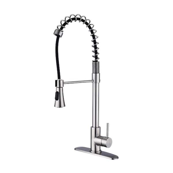 Maincraft Single Handle Pull Down Sprayer Kitchen Faucet with High Arc in Brushed Nickle