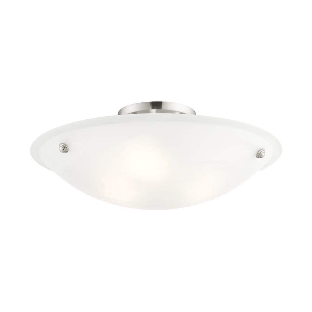 Oasis Brushed Nickel 3-Light LED Bowl Ceiling Mount with White Alabaster Glass