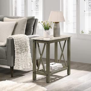 New Classic Furniture Eden 12 in. Gray Rectangle Faux Marble Top Chairside Table