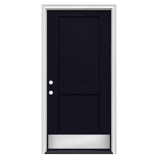 JELD-WEN 36 in. x 80 in. 2 Panel Flat Right-Hand/Inswing Black Steel Prehung Front Door w/Brickmould, ADA Accessible
