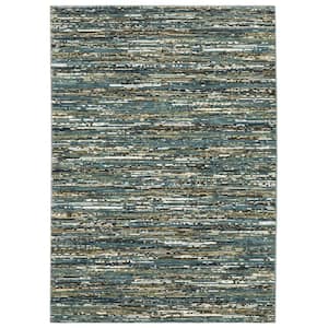 Ross Blue/Multi-Colored 3 ft. x 5 ft. Doormat Abstract Stripe Polypropylene/Polyester Fringed Indoor Area Rug