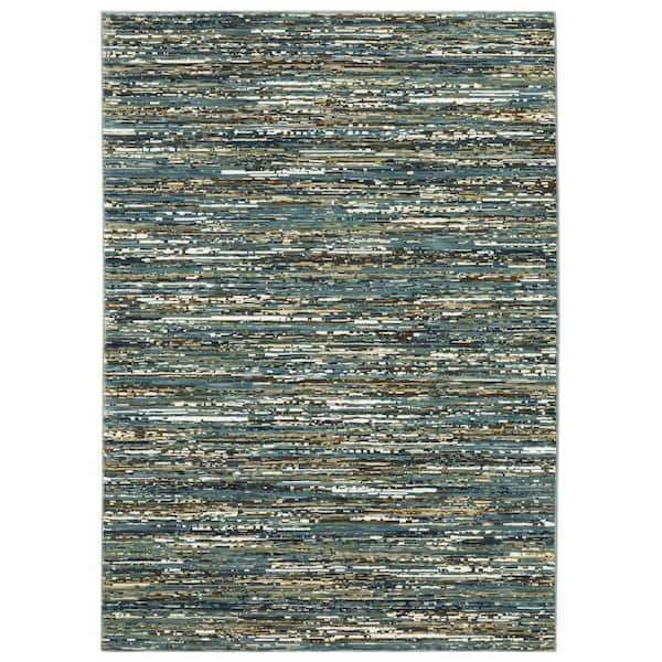 AVERLEY HOME Ross Blue/Multi-Colored 7 ft. x 10 ft. Abstract Stripe Polypropylene/Polyester Fringed Indoor Area Rug