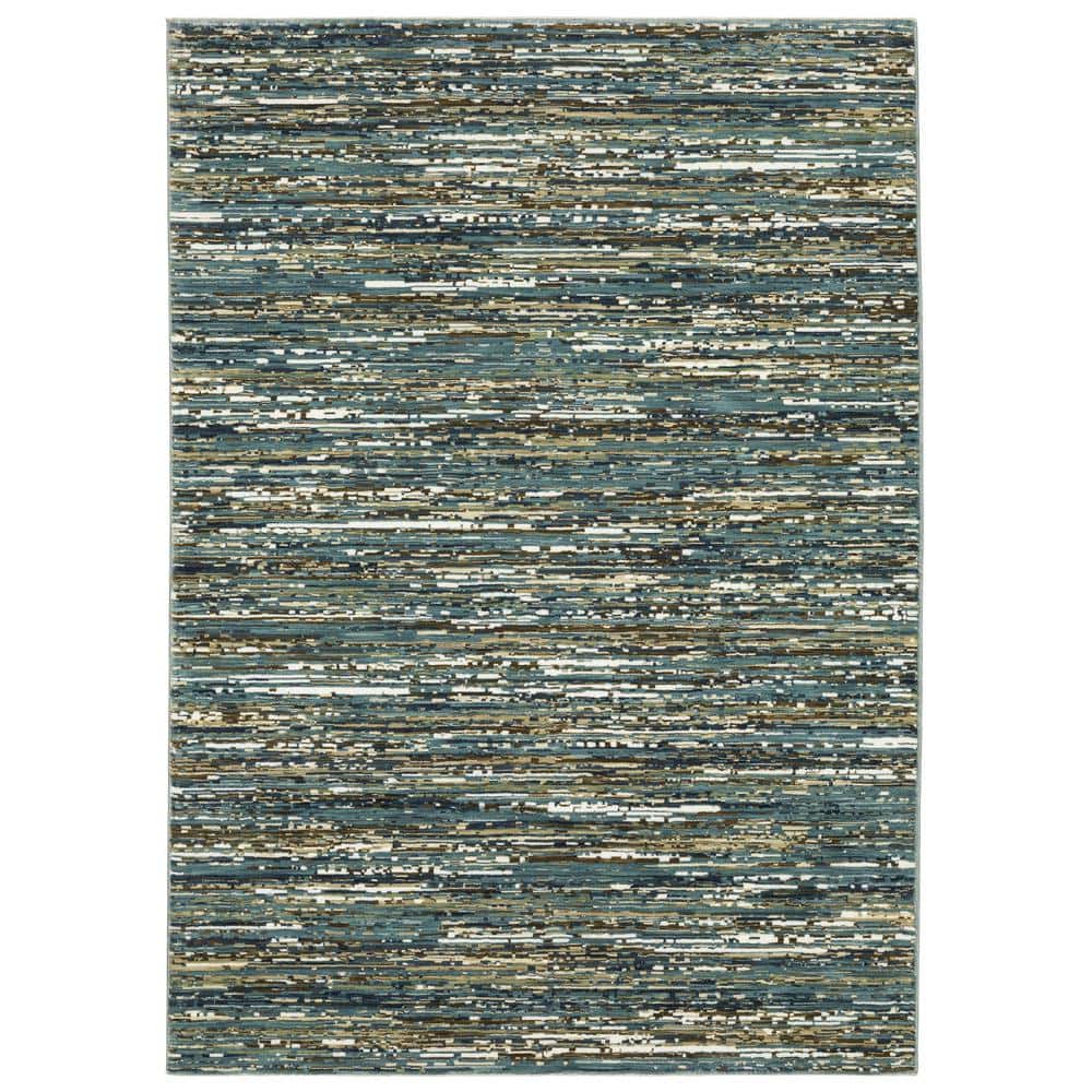 Ross Patio Rug AVERLEY HOME Ross Blue/Multi-Colored 8 ft. x 11 ft. Abstract Stripe ...