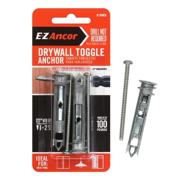 E-Z Ancor Toggle-Lock 100 lbs. 2-1/2 in. Philips Zinc-Plated Alloy Flat-Head Self-Drilling Drywall Screws Anchors (2-Pack)