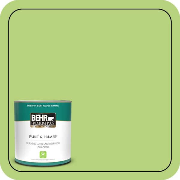 BEHR PREMIUM PLUS 1 qt. #420B-4 Tart Apple Semi-Gloss Enamel Low Odor Interior Paint & Primer