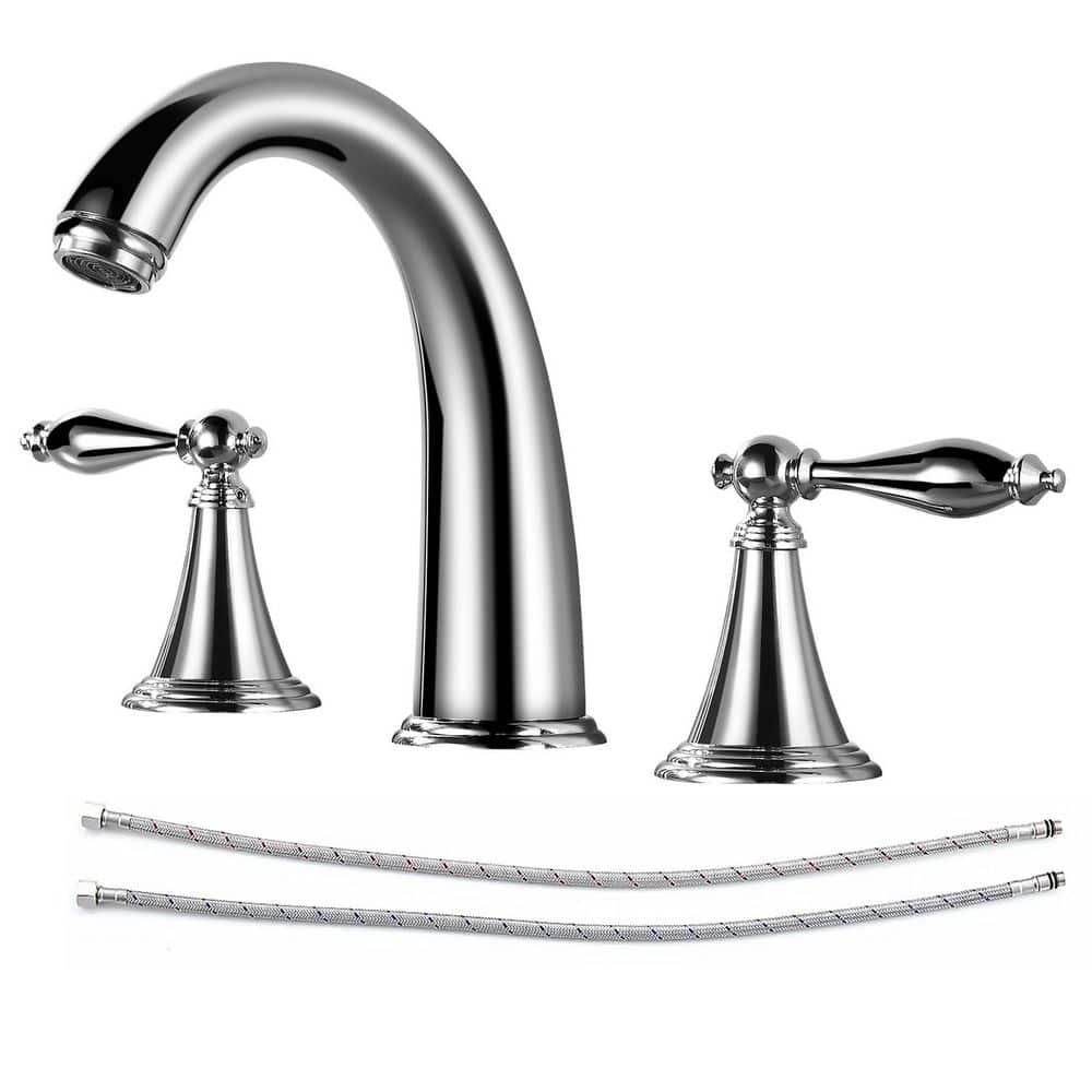 Double handles 8 in. Widespread Bathroom Faucet 3 Hole Bathroom Sink Faucet in Polished Chrome price history on PriceWatchPro