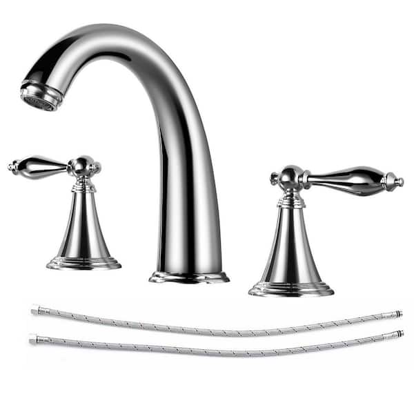 Double handles 8 in. Widespread Bathroom Faucet 3 Hole Bathroom Sink Faucet in Polished Chrome