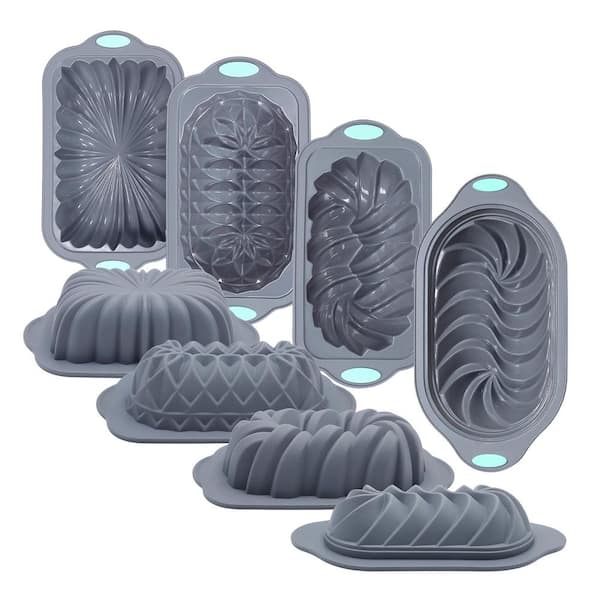 4-Piece Silicone Loaf Pan Set for Baking, Non-Stick Oven Bread Mold, 6-Cup Capacity, Grey