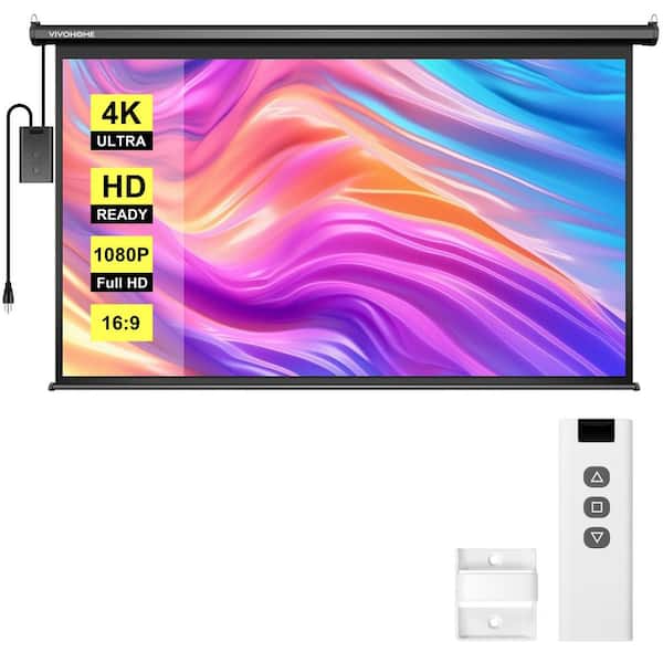 84 in. 16:9 Auto Electric Wall and Ceiling Black Projection Screen with Remote, 4K HD