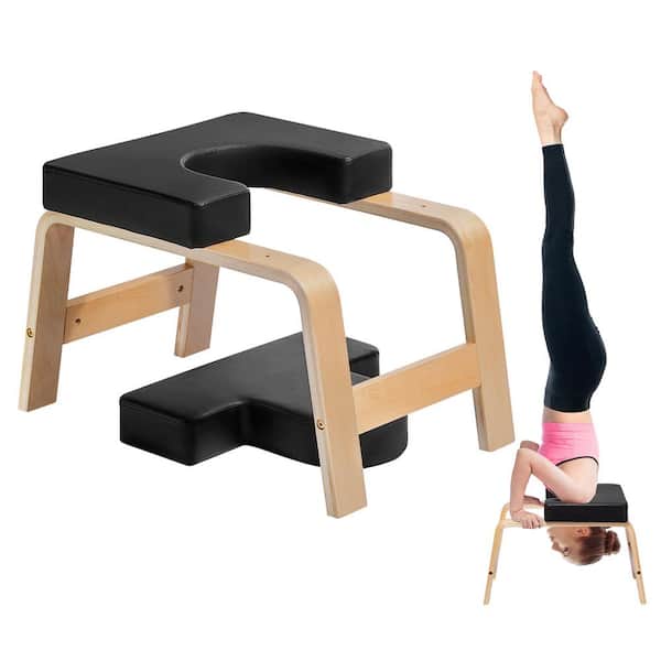 Yoga Headstand Bench, 300 lbs. Capacity Yoga Inversion Chair for Family Gym, Headstand Trainer with Wood Frame & PU Pad