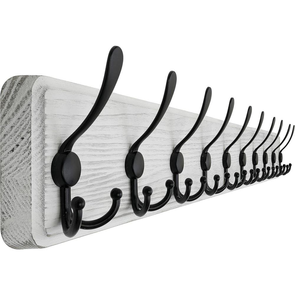 38.6 in. W x 4.3 in. D White Coat Rack Wall Mount with 10-Triple Hooks Deco