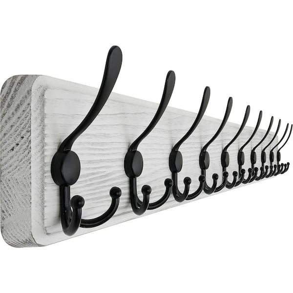 38.6 in. W x 4.3 in. D White Coat Rack Wall Mount with 10-Triple Hooks Decorative Wall Shelf