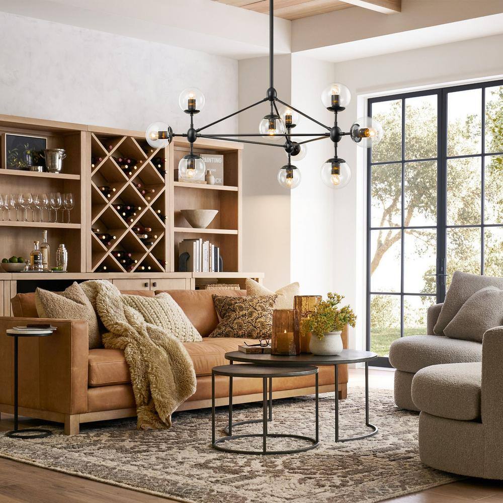 Black 10-Light Sputnik Chandelier with Glass Globe Shades