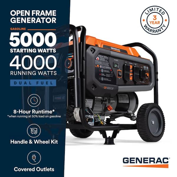 5000 / 4000-Watt Dual Fuel Recoil Start Gasoline / Propane Powered Portable Generator-GP4000 DF