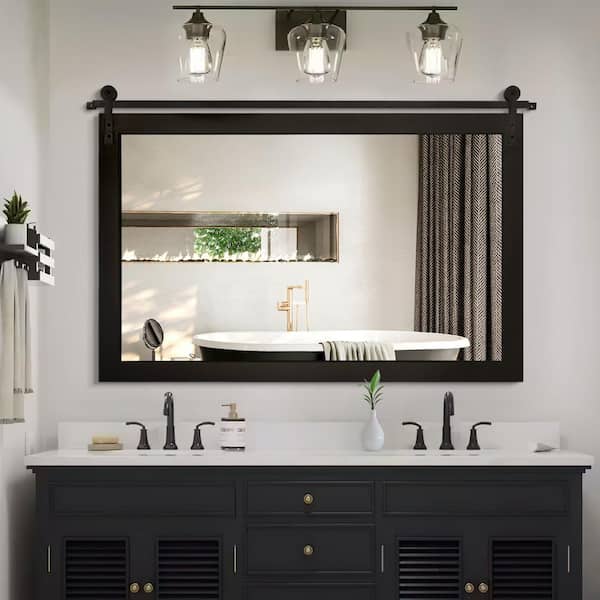 40 in. W. x 26 in. H Black Rectangle Wood Framed Accent Wall Mirror