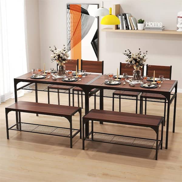 Costway 4-Piece Rectangle Brown Board Top Dining Room Set (Seats 4)