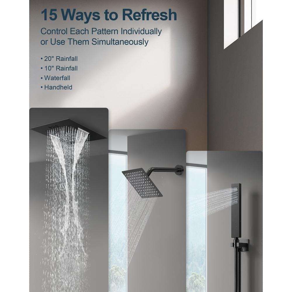 Matte Black Large LED Ceiling Mounted Shower System with Bluetooth Speaker
